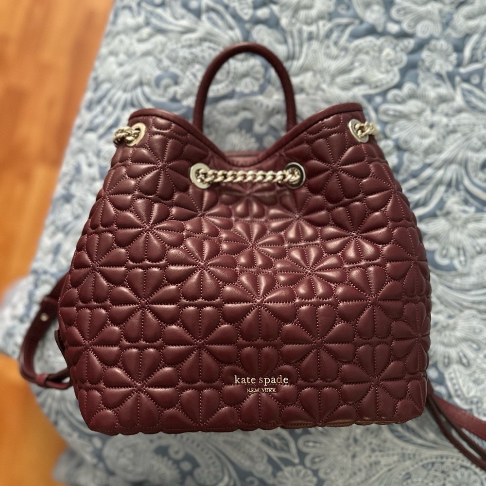 Kate Spade Maroon Quilted Backpack